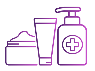 Outline graphic showing shampoo bottles